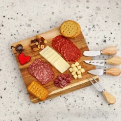 Acacia Cheese Board with Red Heart Accent
