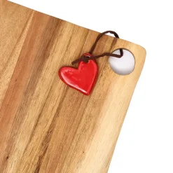 Acacia Cheese Board with Red Heart Accent