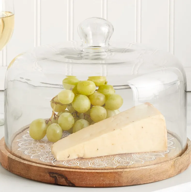 Acacia Wood Cake Stand with Glass Dome
