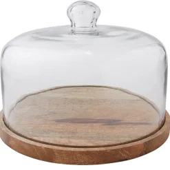 Acacia Wood Cake Stand with Glass Dome