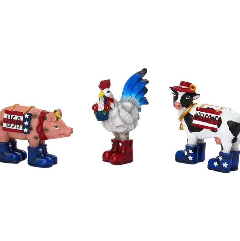 Americana Cow Pig And Rooster Set of 3 Tabletop Decor
