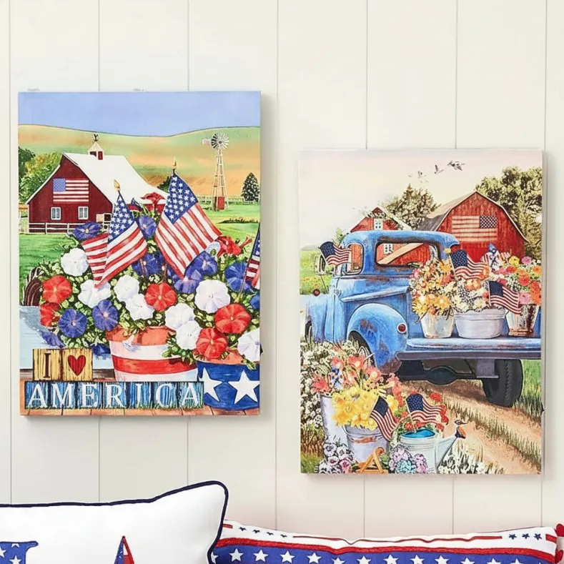 Americana Lighted Canvas Country Wall Art With Flowers