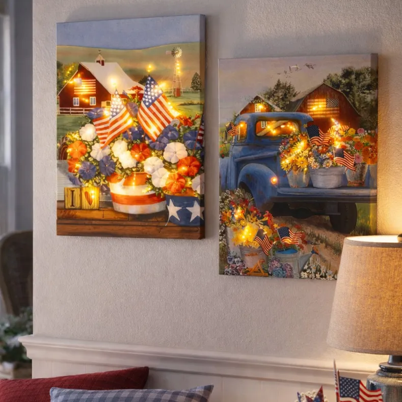 Americana Lighted Canvas Country Wall Art With Flowers