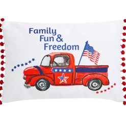 Americana Truck or Stars & Stripes Embroidered Decorative Pillow