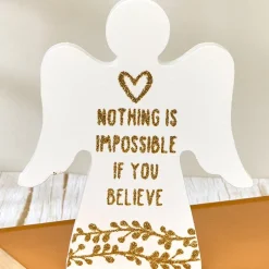 Angel Wooden Block Sign With Gold Sentiment