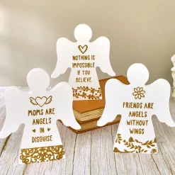 Angel Wooden Block Sign With Gold Sentiment
