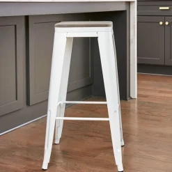 Backless Metal Barstool with Wood Square Seat - 24"H or 30"H