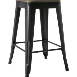 Backless Metal Barstool with Wood Square Seat - 24"H or 30"H
