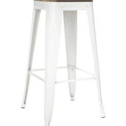 Backless Metal Barstool with Wood Square Seat - 24