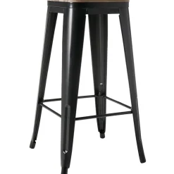 Backless Metal Barstool with Wood Square Seat - 24