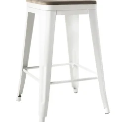 Backless Metal Barstool with Wood Square Seat - 24
