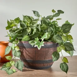 Barrel Shaped Planter Indoor or Outdoor 15" dia x 9"H