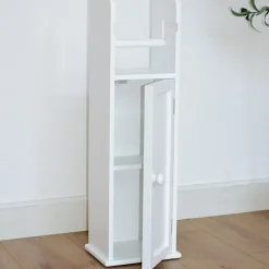 Bathroom Storage Unit with Cupboard and Toilet Paper Dispenser