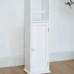Bathroom Storage Unit with Cupboard and Toilet Paper Dispenser