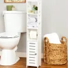 Bathroom Storage Unit with Toilet Paper Dispenser, 2 Shelves, and Cupboard