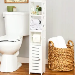 Bathroom Storage Unit with Toilet Paper Dispenser, 2 Shelves, and Cupboard