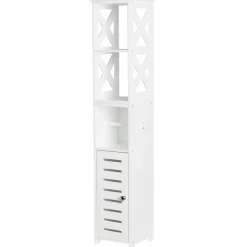 Bathroom Storage Unit with Toilet Paper Dispenser, 2 Shelves, and Cupboard