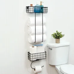 Bathroom Toilet Paper Holder or Towel Holder with Storage Shelf