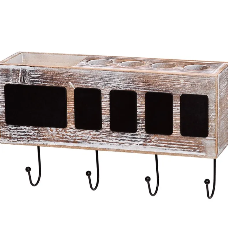 Bathroom Wooden Toothbrush Holder with Chalkboard Labels