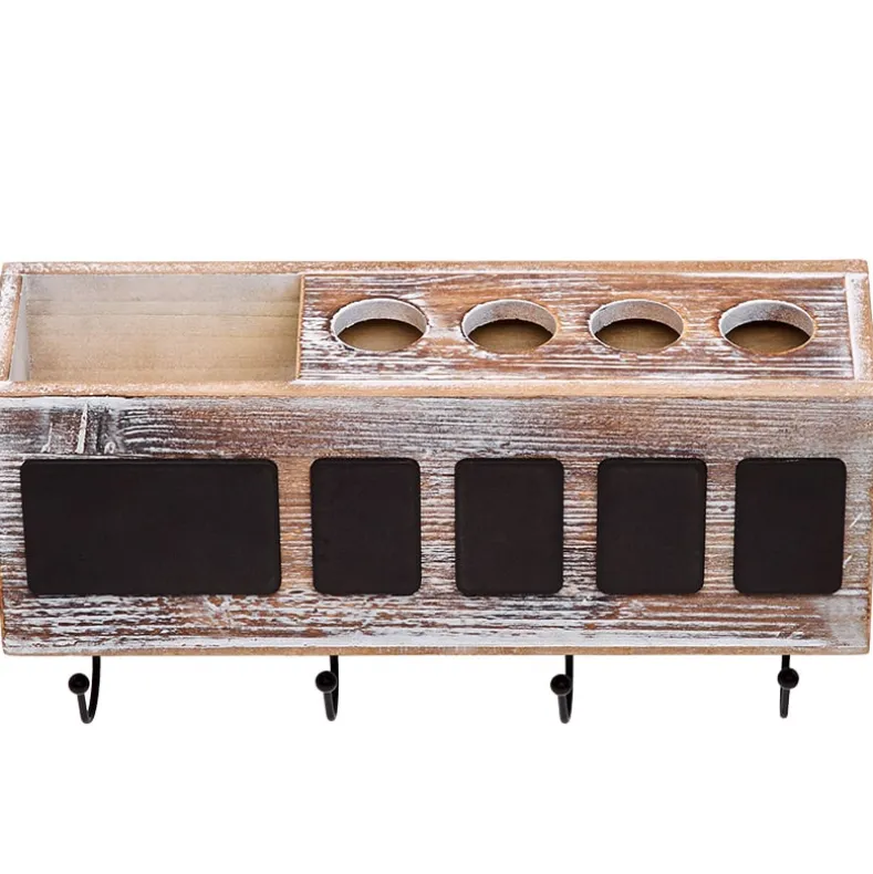 Bathroom Wooden Toothbrush Holder with Chalkboard Labels