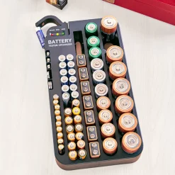 Battery Tester and Organizer Holds Up To 72 Various Size Batteries