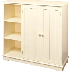 Beadboard Storage Cabinet with 3 Shelves and Cupboard