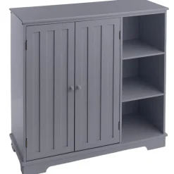 Beadboard Storage Cabinet with 3 Shelves and Cupboard