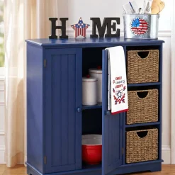 Beadboard Storage Cabinet with 3 Shelves and Cupboard