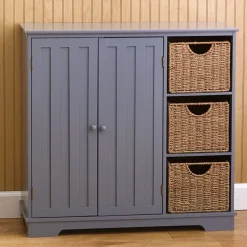 Beadboard Storage Cabinet with 3 Shelves and Cupboard