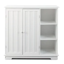 Beadboard Storage Cabinet with 3 Shelves and Cupboard