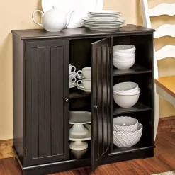 Beadboard Storage Cabinet with 3 Shelves and Cupboard