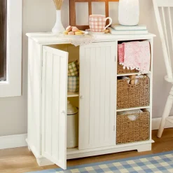 Beadboard Storage Cabinet with 3 Shelves and Cupboard
