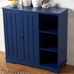 Beadboard Storage Cabinet with 3 Shelves and Cupboard