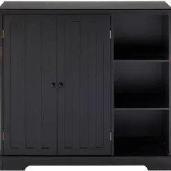 Beadboard Storage Cabinet with 3 Shelves and Cupboard