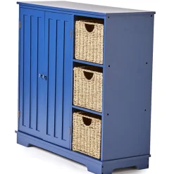 Beadboard Storage Cabinet with 3 Shelves and Cupboard