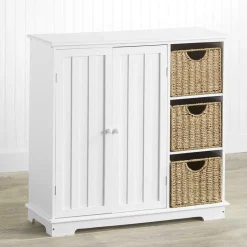 Beadboard Storage Cabinet with 3 Shelves and Cupboard