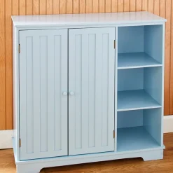 Beadboard Storage Cabinet with 3 Shelves and Cupboard