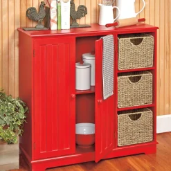 Beadboard Storage Cabinet with 3 Shelves and Cupboard