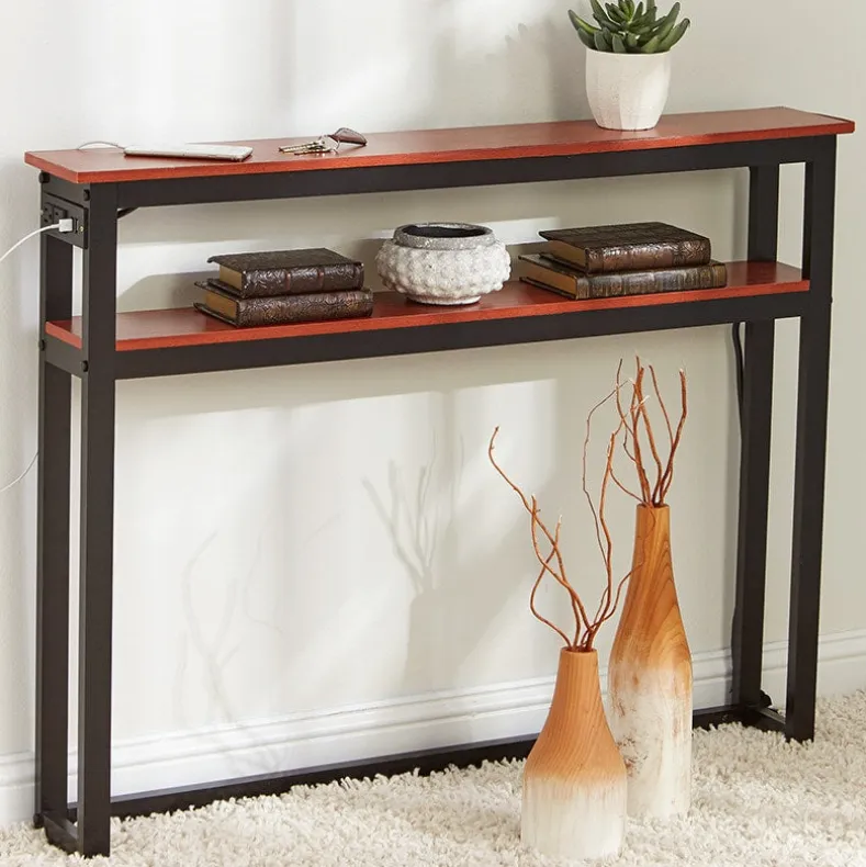 Behind-the-Sofa Long and Narrow Console Table with USB Port and Outlet