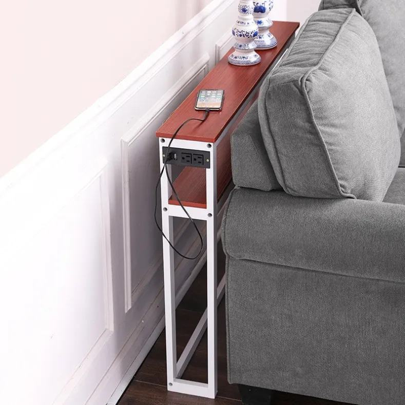 Behind-the-Sofa Long and Narrow Console Table with USB Port and Outlet