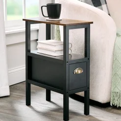 Black Accent Side Table with Dual Drawers - 24