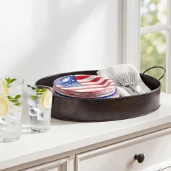 Black Galvanized Oval Serving Tray