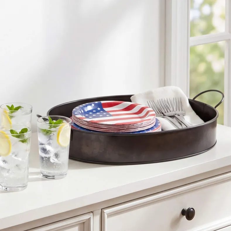 Black Galvanized Oval Serving Tray