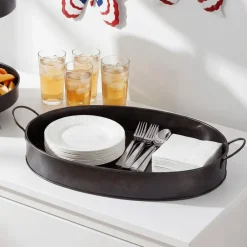 Black Galvanized Oval Serving Tray