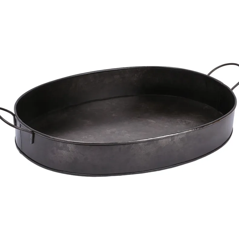 Black Galvanized Oval Serving Tray
