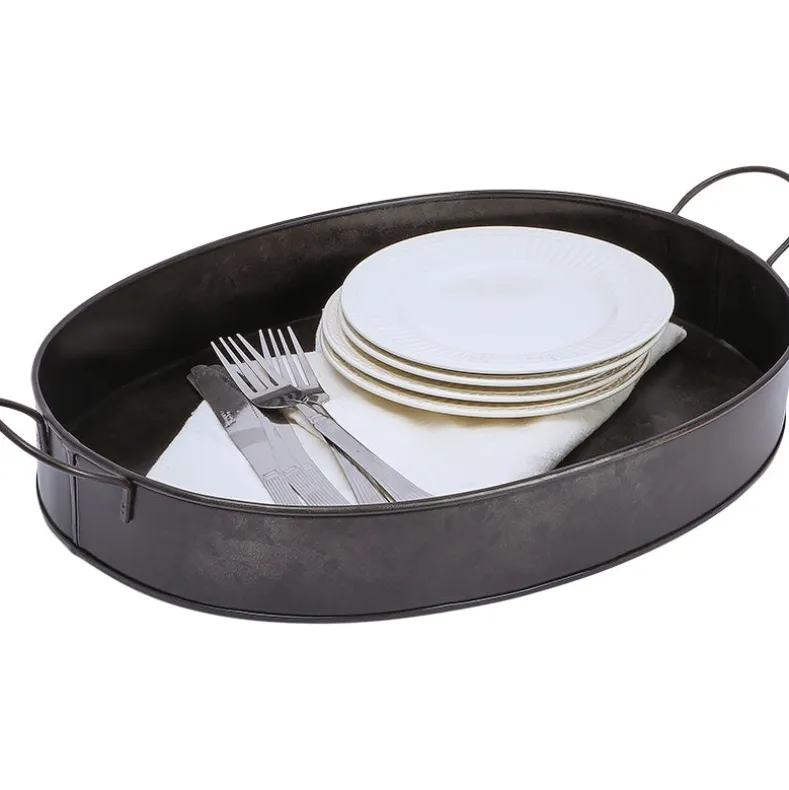 Black Galvanized Oval Serving Tray