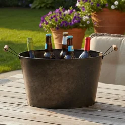 Black Metal Galvanized Ice Bucket Cooler