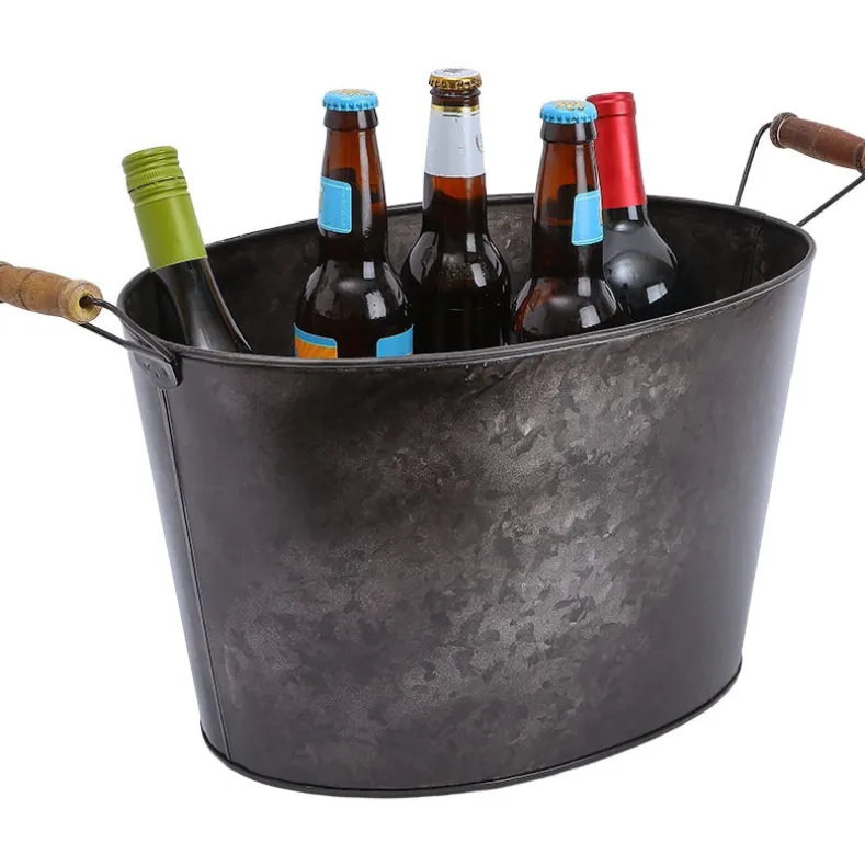 Black Metal Galvanized Ice Bucket Cooler