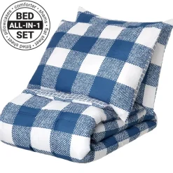 Blue Plaid Reversible Queen or King Complete Comforter Set