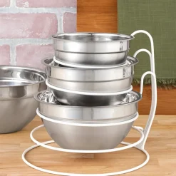 Bowl Holder Rack Metal Mixing Bowl Organizer White 4-Tier